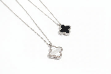 Silver Mother of Pearl, Black Clover Necklace