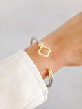 Silver Gold Flower Bangle Bracelet - view 5