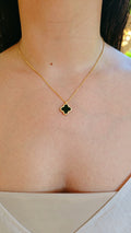 Gold Mother of Pearl, Black Clover Necklace - view 3