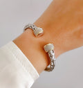 Braided Silver Cable Bangle Bracelet