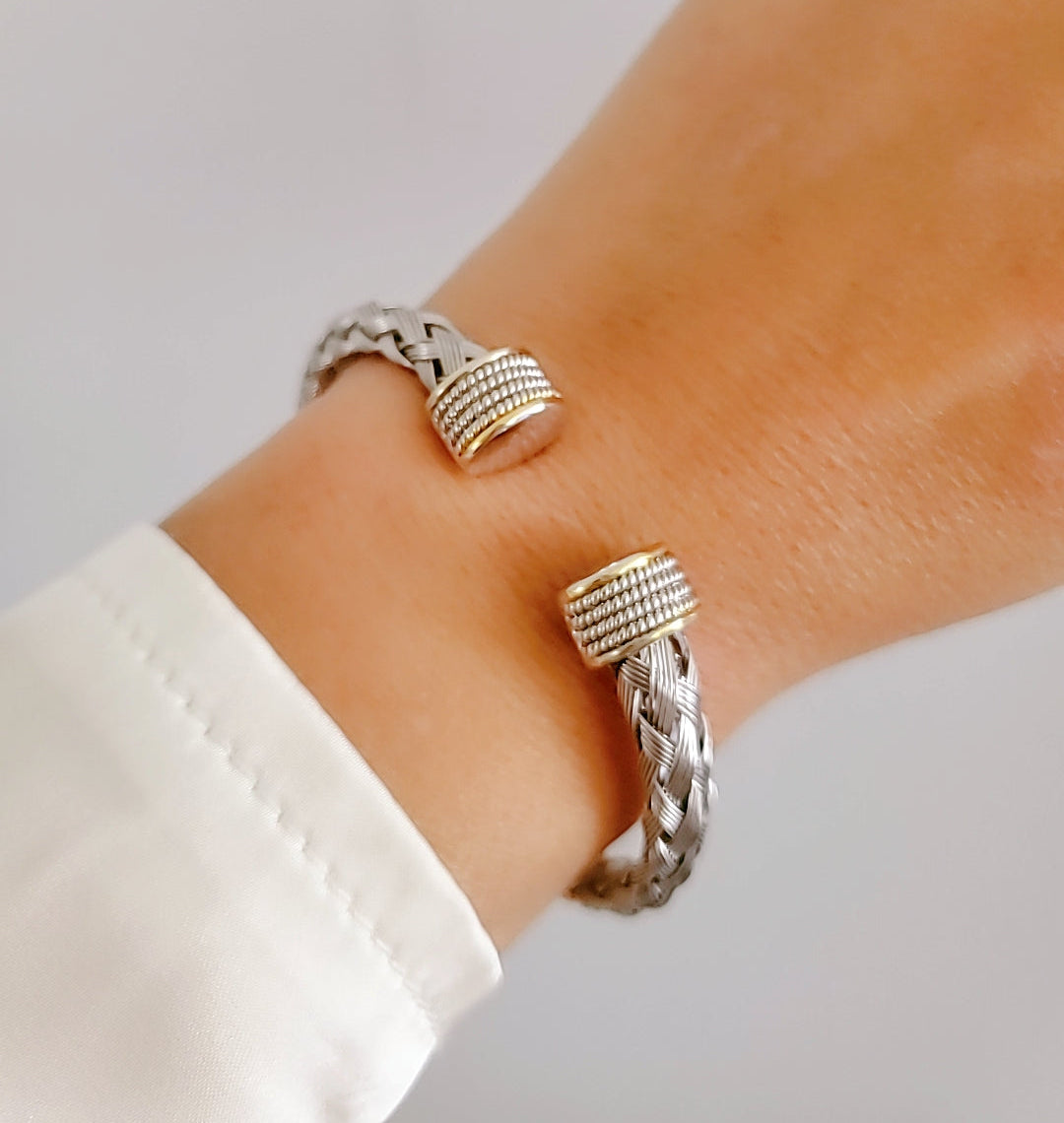 Braided Silver Cable Bangle Bracelet