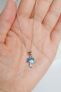 Sterling Silver Palm Tree Blue Blue Opal Pendant Necklace - view 3