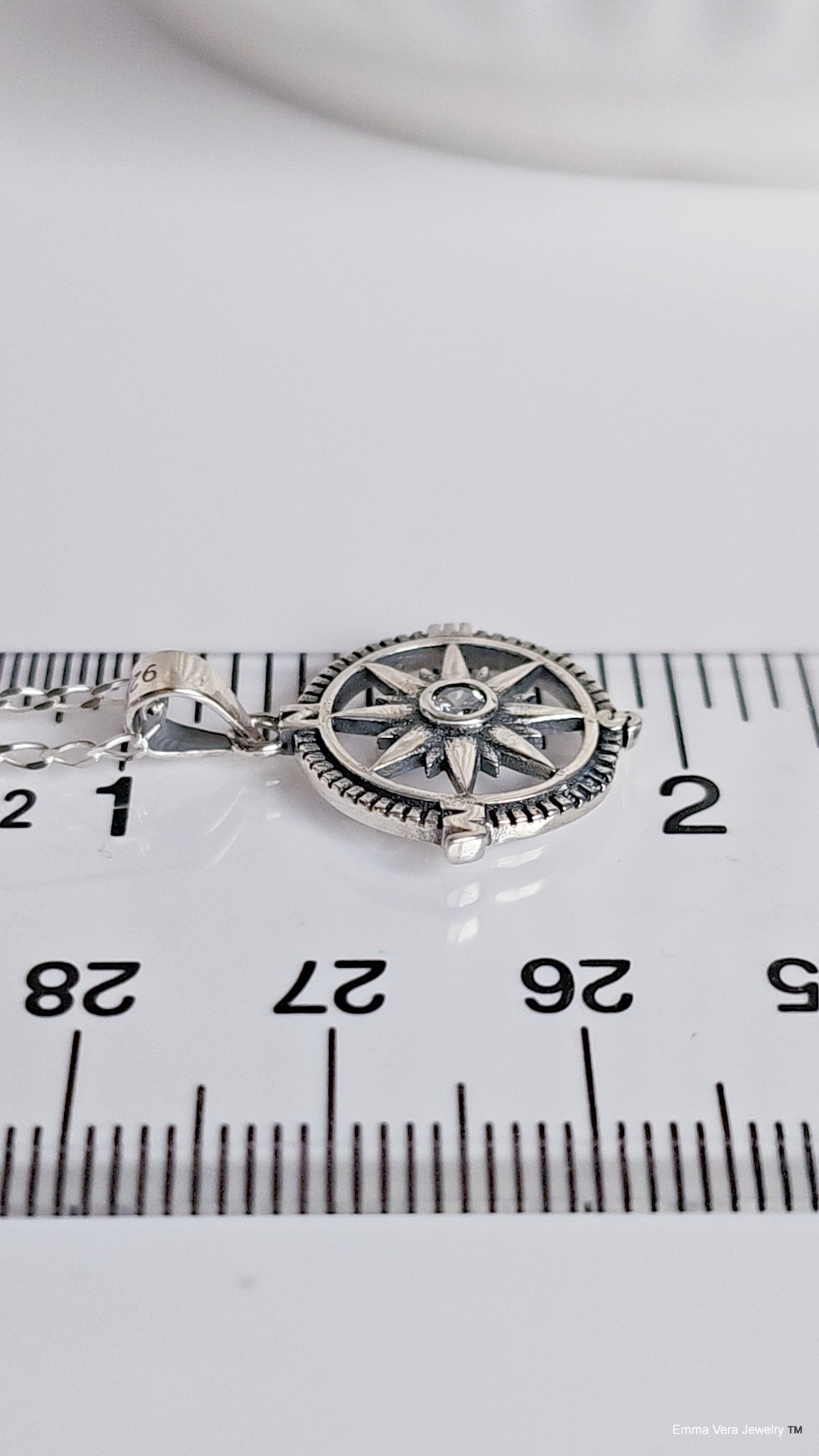 Sterling Silver Nautical Compass Pendant with Chain - view 4