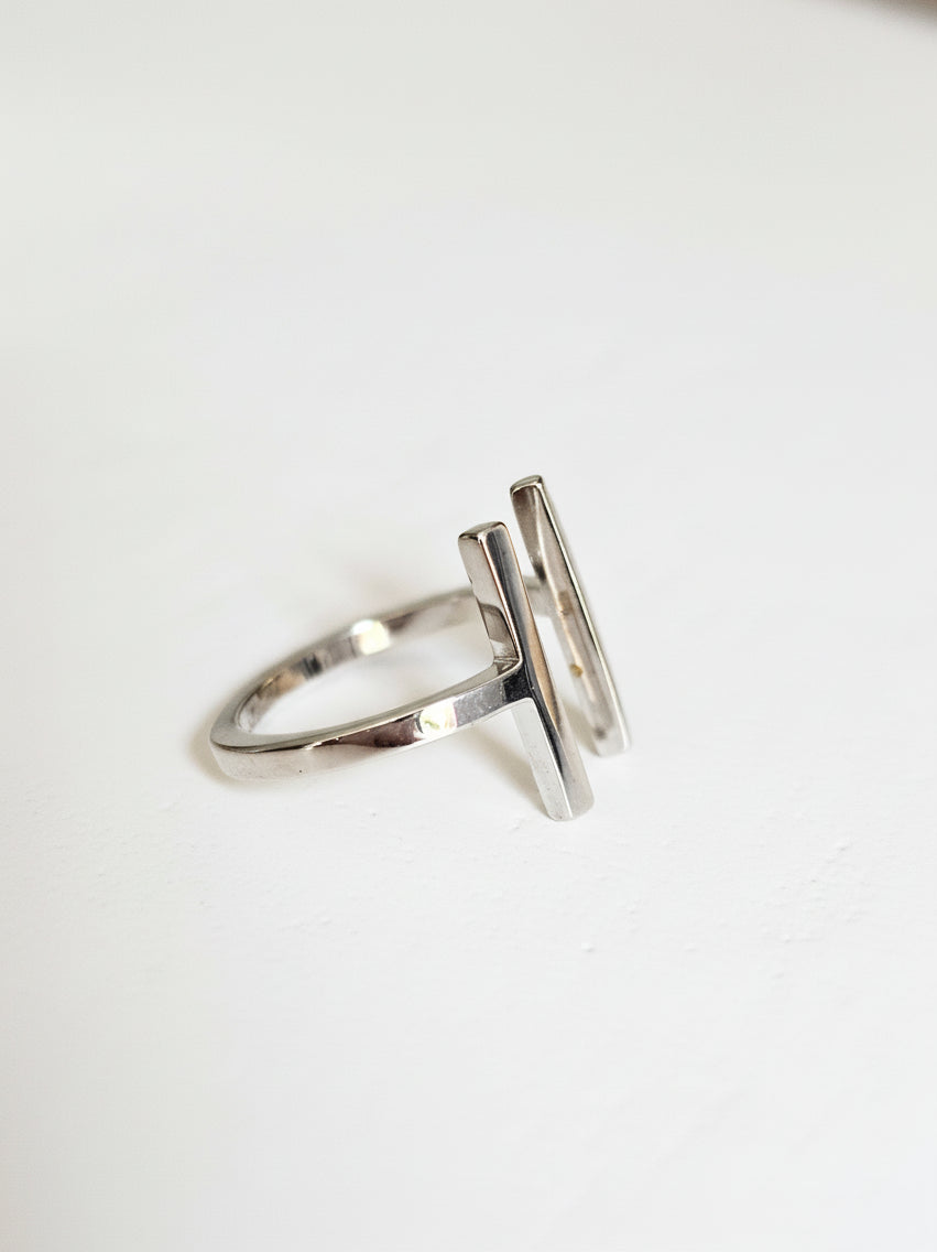 Sterling Silver Double T Bar Ring - view 3