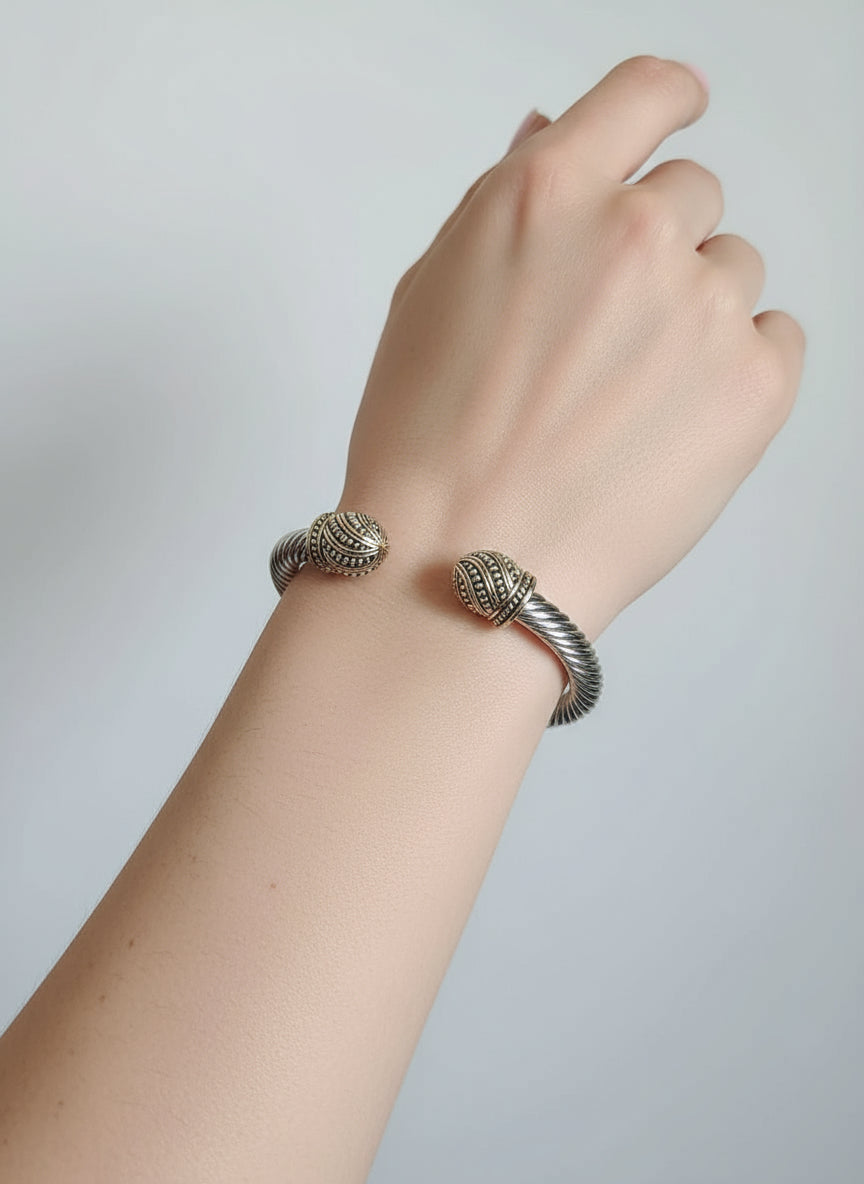 Double Dome Silver Cable Bangle Bracelet - view 2