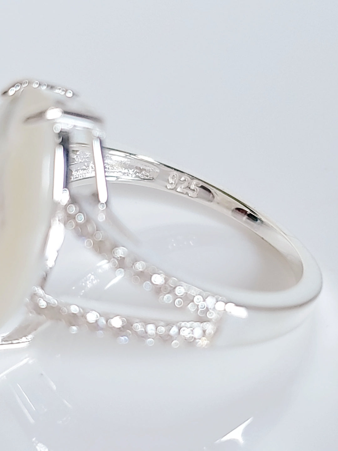 Sterling Silver Natural Mother of Pearl Statement Bold Ring - view 4