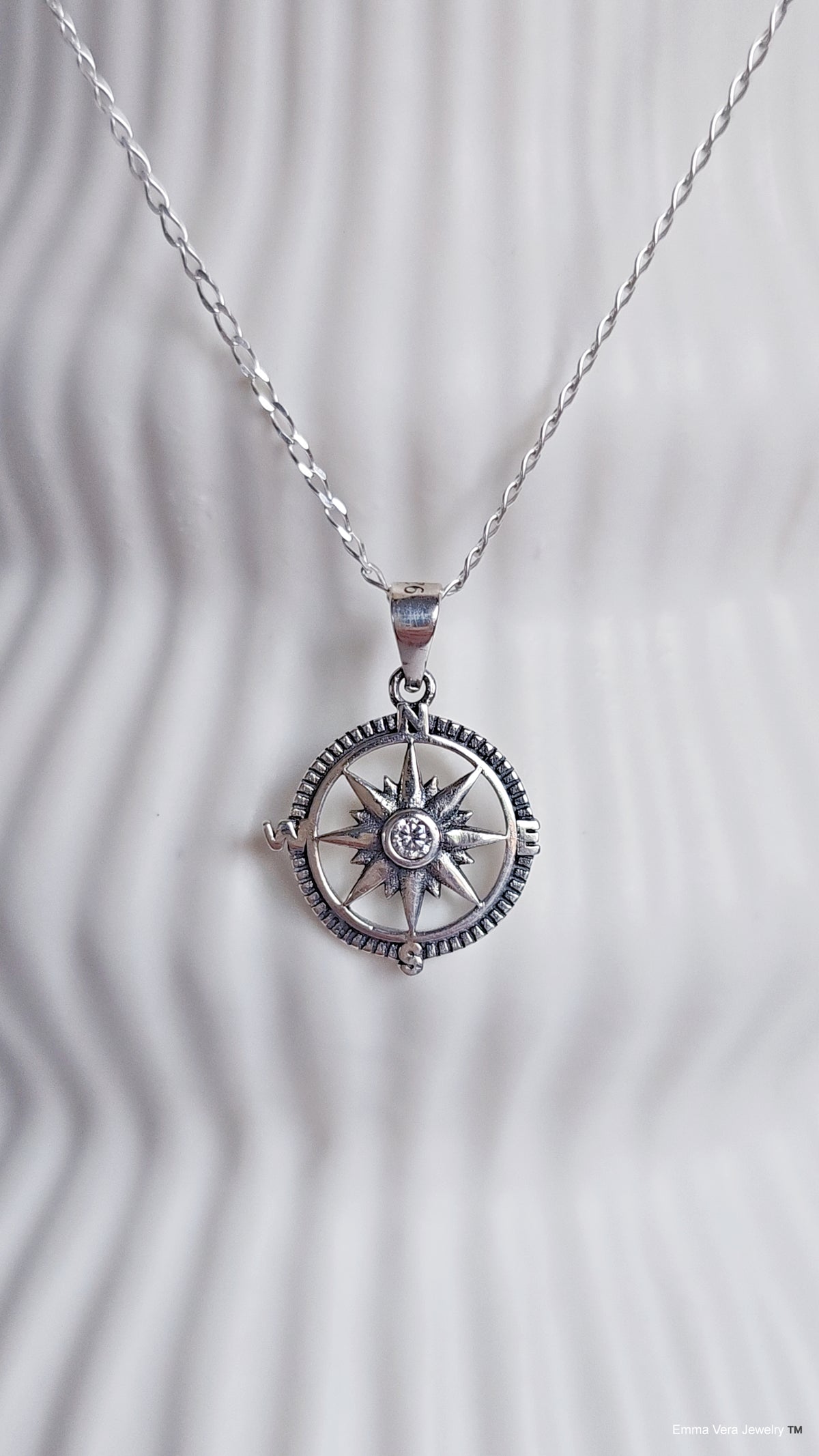 Sterling Silver Nautical Compass Pendant with Chain - view 3