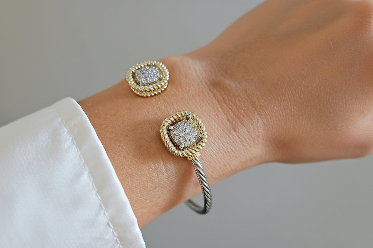 Two Tone Squares Bangle Bracelet - view 6