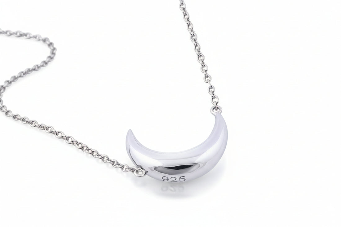 Solid Sterling Silver 925 Moon Celestial Luna Pendant Necklace