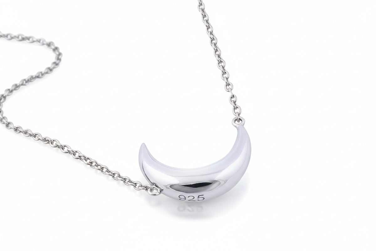 Solid Sterling Silver 925 Moon Celestial Luna Pendant Necklace