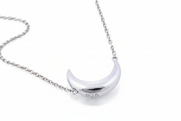 Solid Sterling Silver 925 Moon Celestial Luna Pendant Necklace