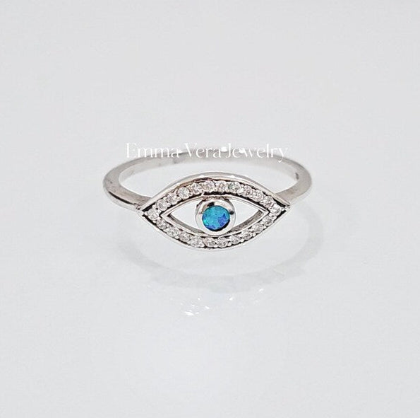 Sterling Silver Evil Eye Blue Opal Ring - view 9