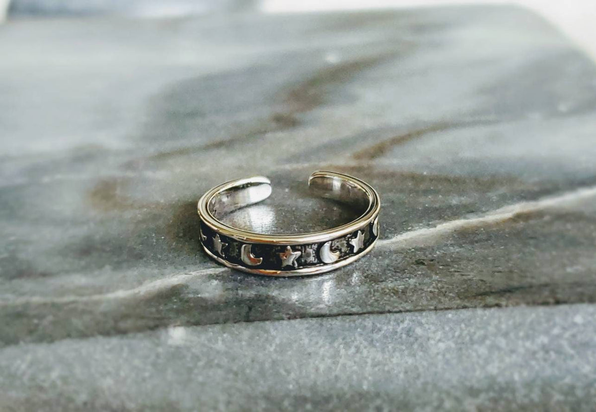 Sterling Silver Adjustable Moon and Stars Midi or Toe Ring - view 3