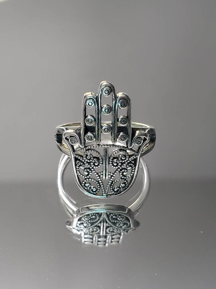 Sterling Silver Vintage Hamsa Protection Ring - view 3