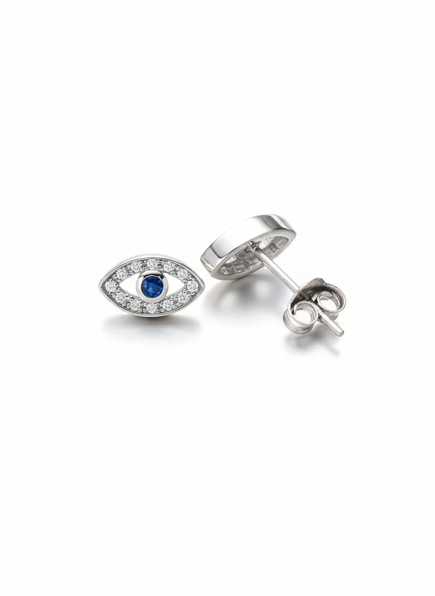 Sterling Silver 925 Evil Eye Stud Earrings - view 2