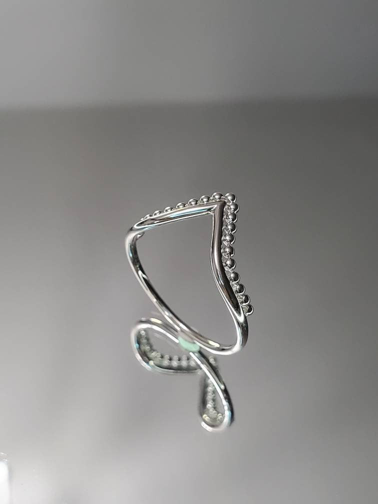 High Polished Beaded Chevron V Ring - view 4
