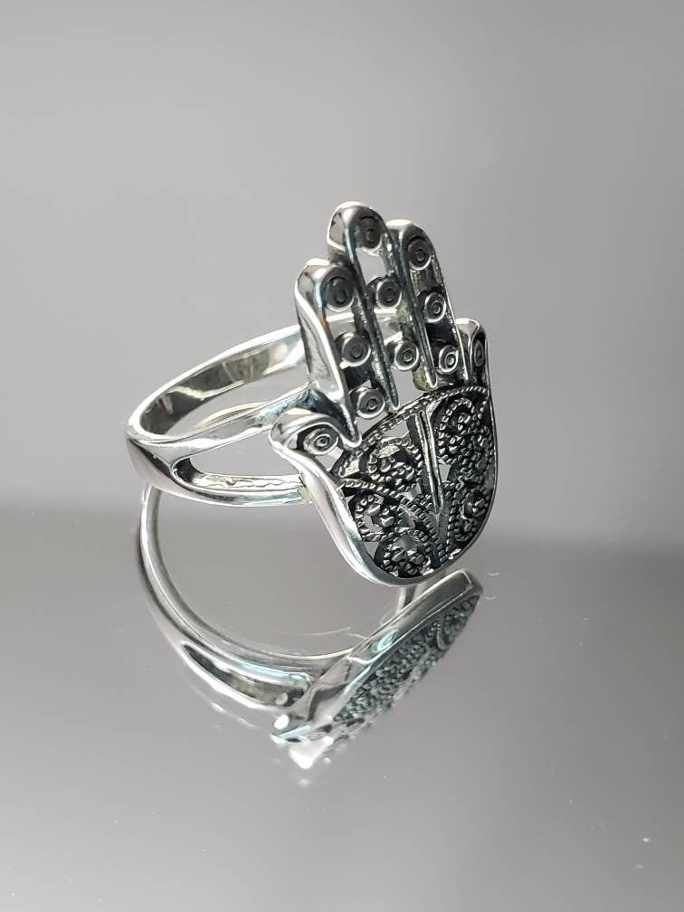Sterling Silver Vintage Hamsa Protection Ring - view 5