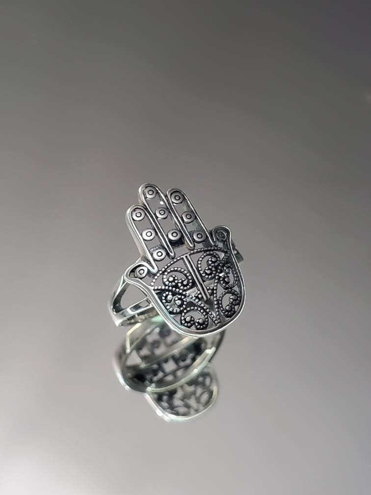 Sterling Silver Vintage Hamsa Protection Ring - view 4