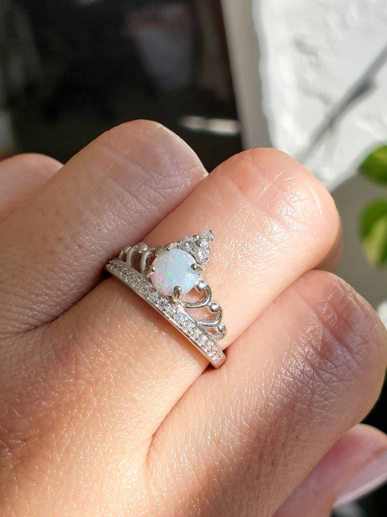 Sterling Silver White Opal Crown Ring