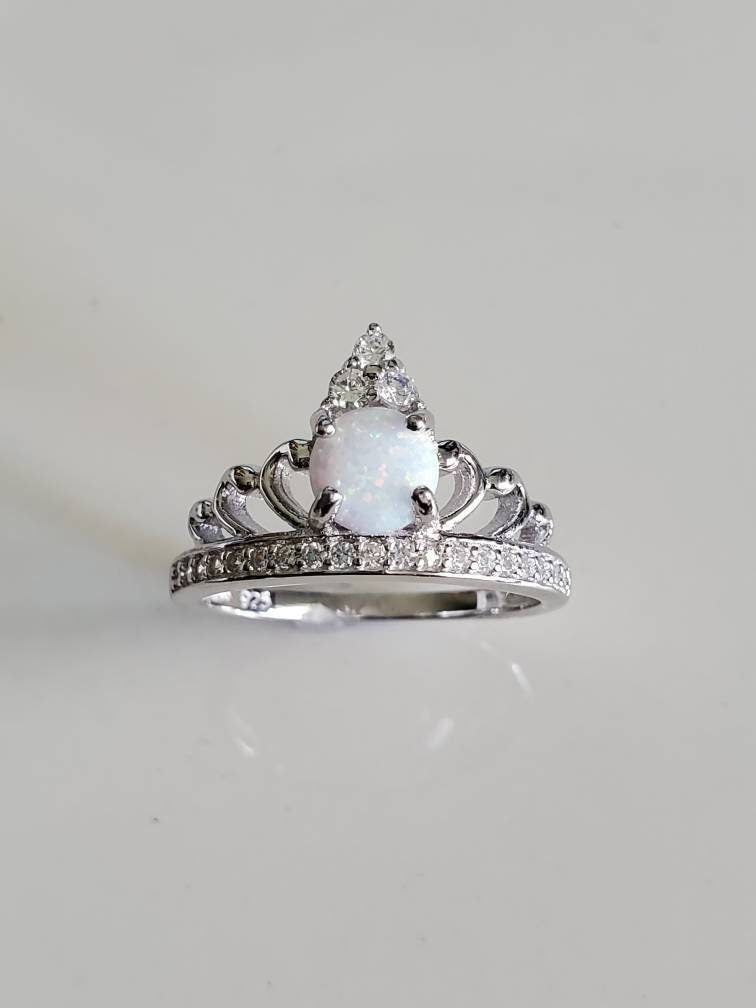 Sterling Silver White Opal Crown Ring - view 2