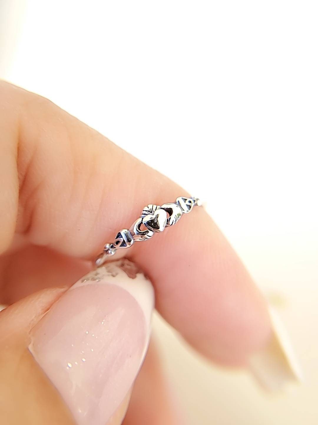 Sterling Silver Tiny Claddagh Dainty Irish Ring - view 4