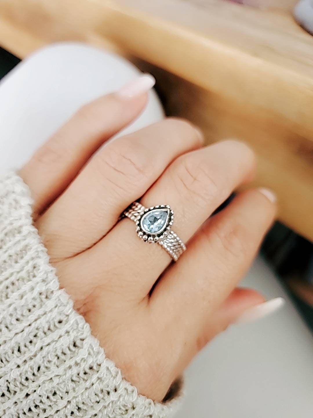 Sterling Silver Handmade Blue Topaz Ring - view 3