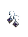Sterling Silver Bali Square Amethyst Earrings - view 5
