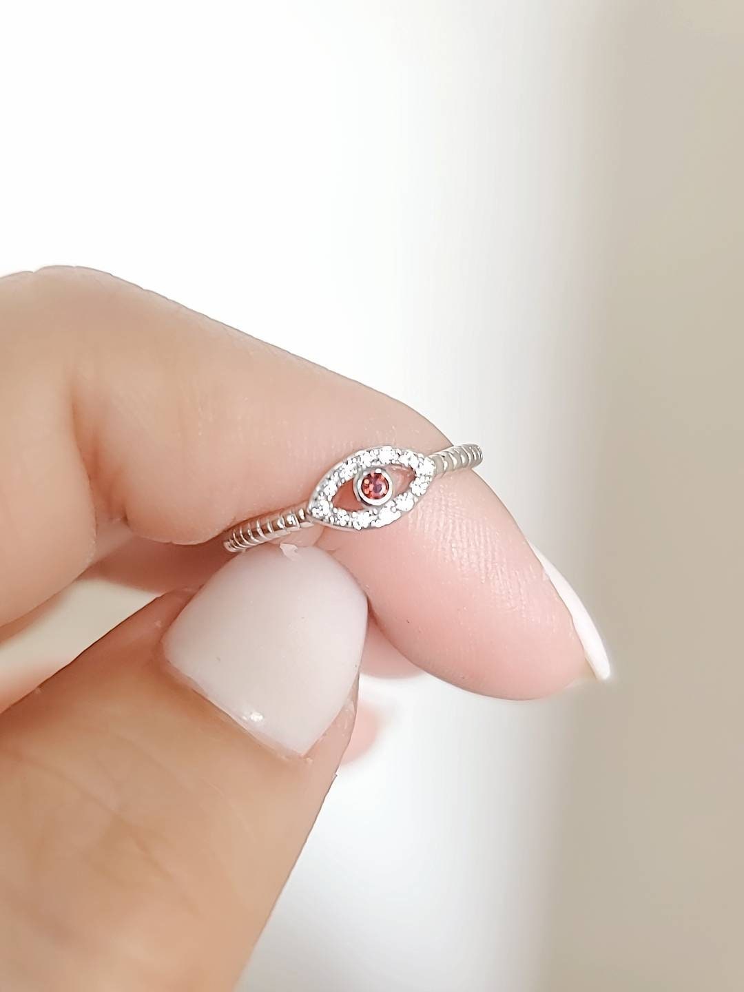 Sterling Silver Eye Garnet Ring - view 2