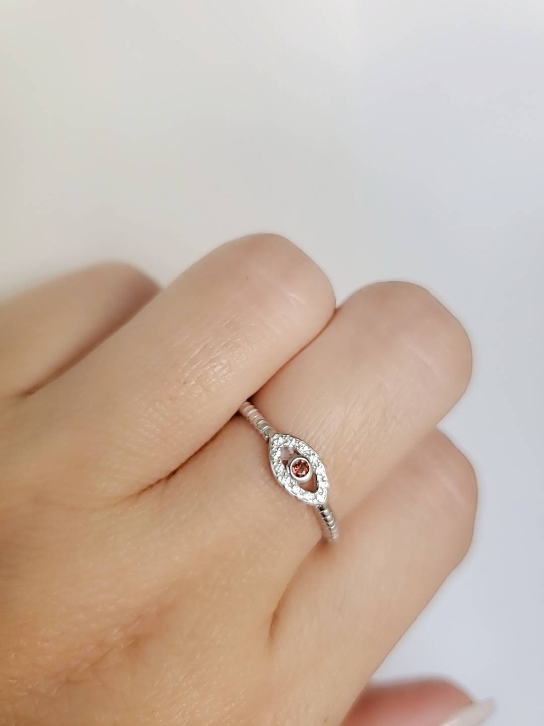 Sterling Silver Eye Garnet Ring - view 3