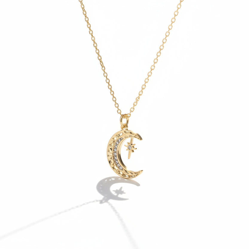Gold Filled Starburst and Moon Pendant
