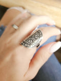 Shield Sterling Silver Ring, Bohemian Large Ring - view 3
