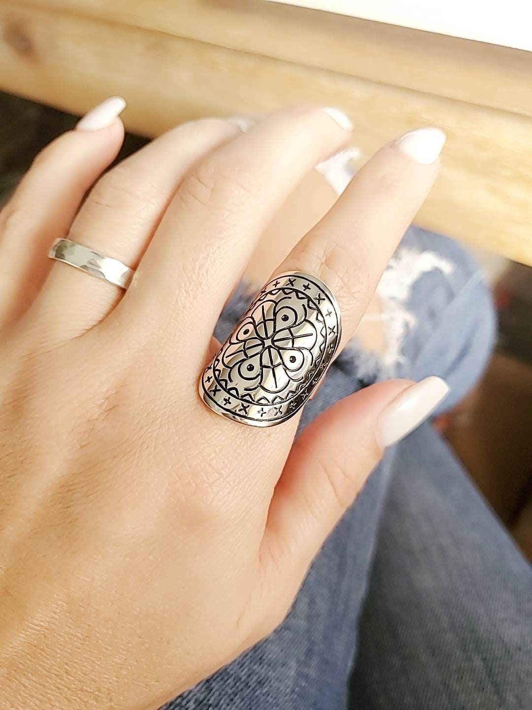 Shield Sterling Silver Ring, Bohemian Large Ring