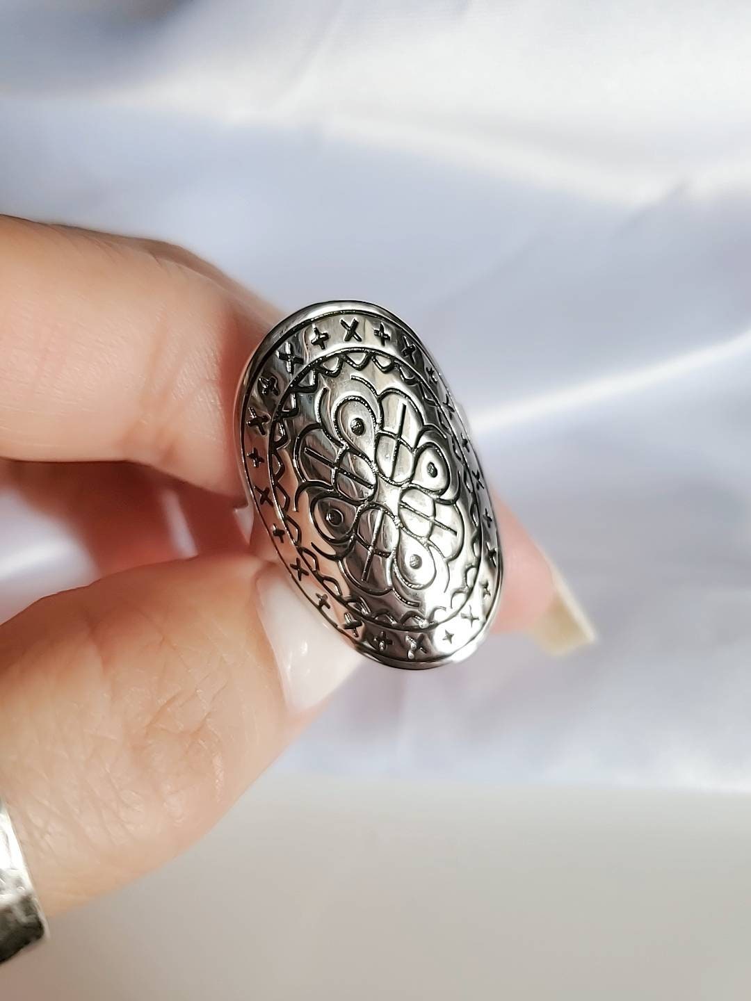 Shield Sterling Silver Ring, Bohemian Large Ring - view 5