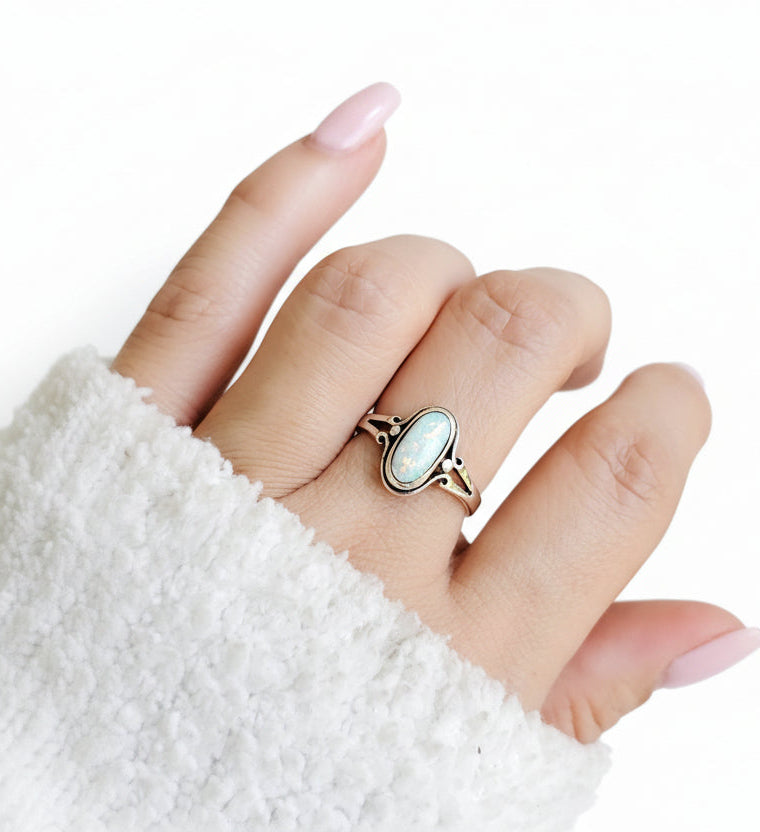 Sterling Silver White Opal Ring - view 2