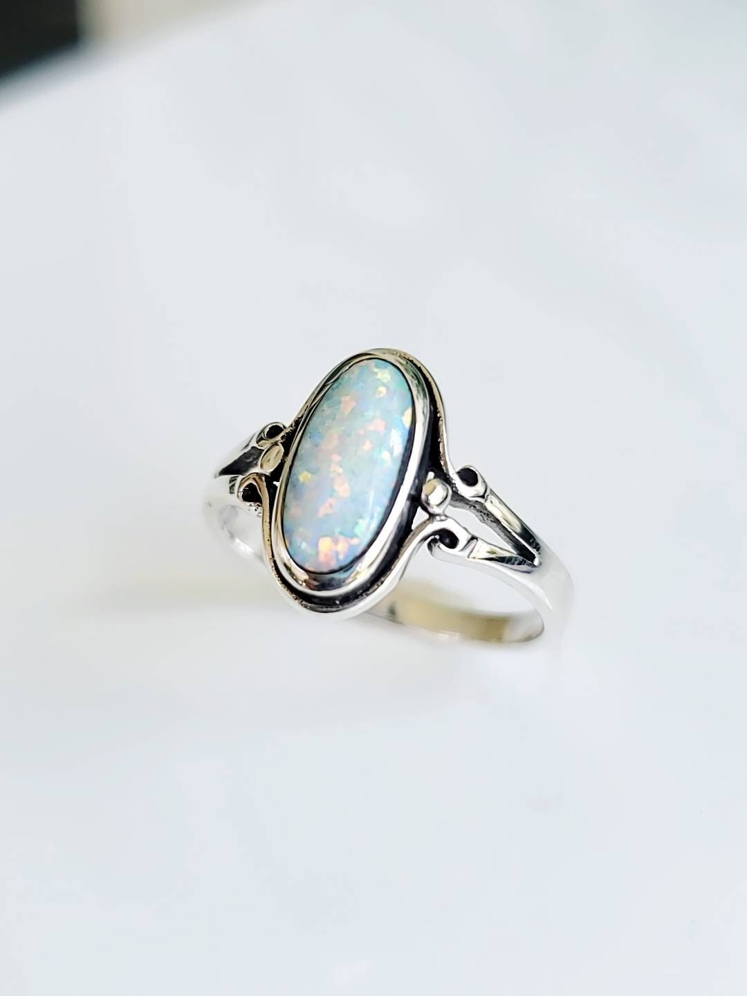 Sterling Silver White Opal Ring - view 6
