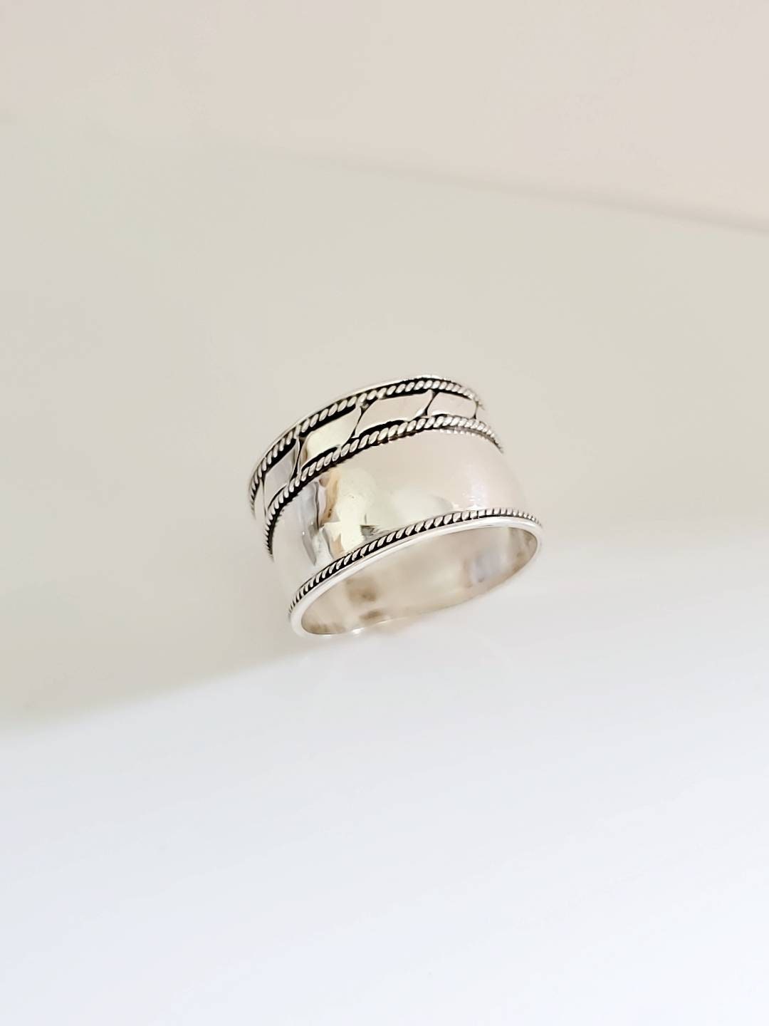 Sterling Silver Thin Concave Wide Band - view 4
