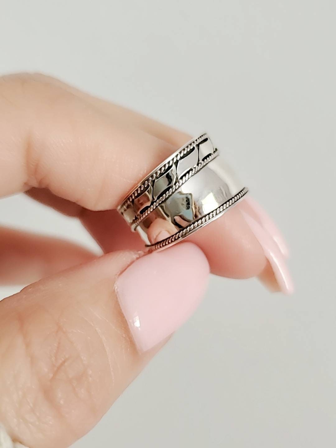 Sterling Silver Thin Concave Wide Band - view 5