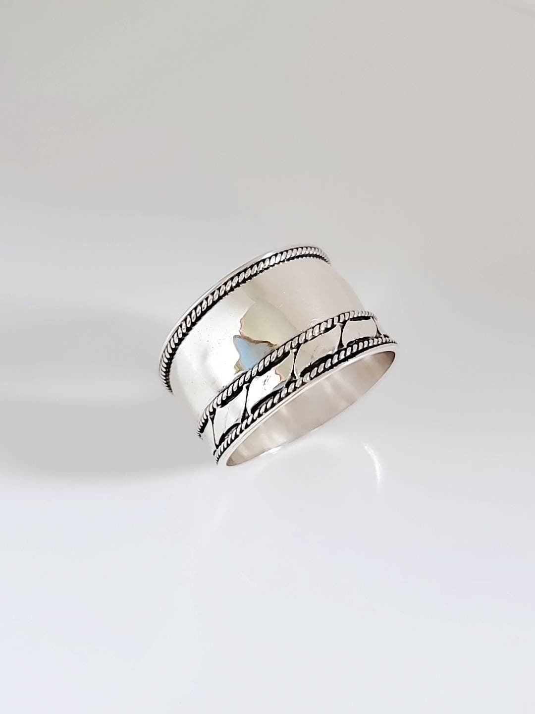 Sterling Silver Thin Concave Wide Band - view 2