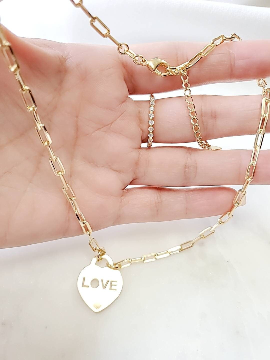 Gold Heart Statement Pendant Chain - view 3