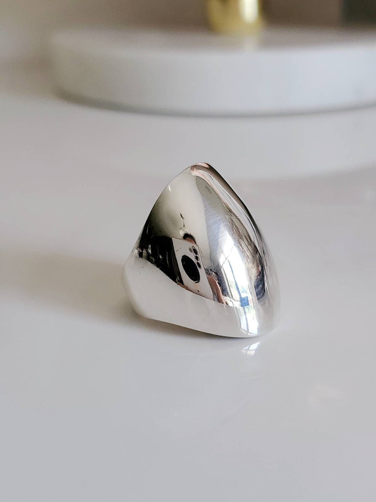 Art Deco Sterling Silver Bold Dome Ring - view 2