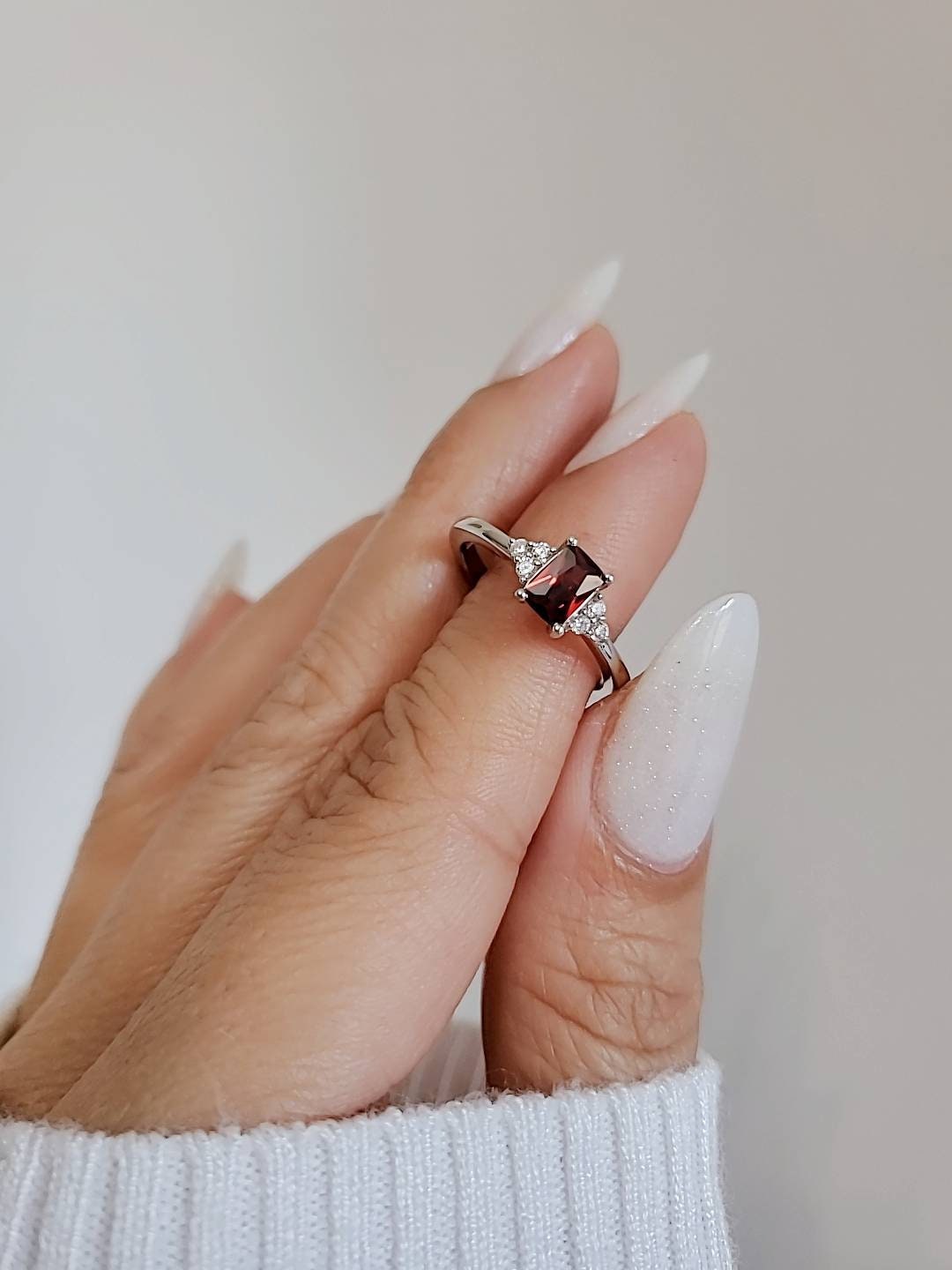 Sterling Silver Red Garnet Ring - view 5