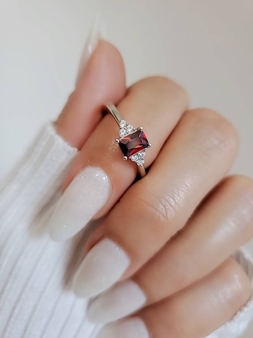 Sterling Silver Red Garnet Ring - view 3