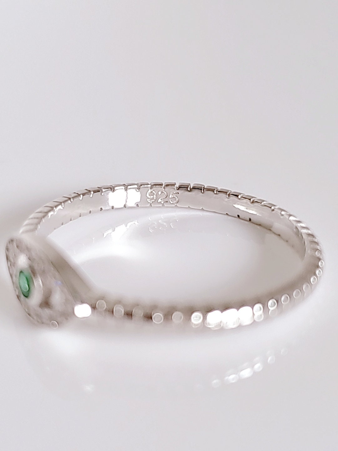 Sterling Silver Emerald Protection Eye Ring - view 3