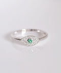 Sterling Silver Emerald Protection Eye Ring