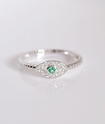 Sterling Silver Emerald Protection Eye Ring