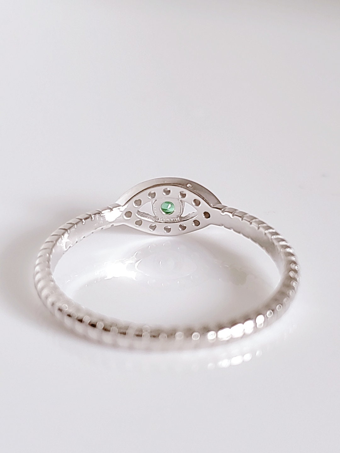 Sterling Silver Emerald Protection Eye Ring - view 5